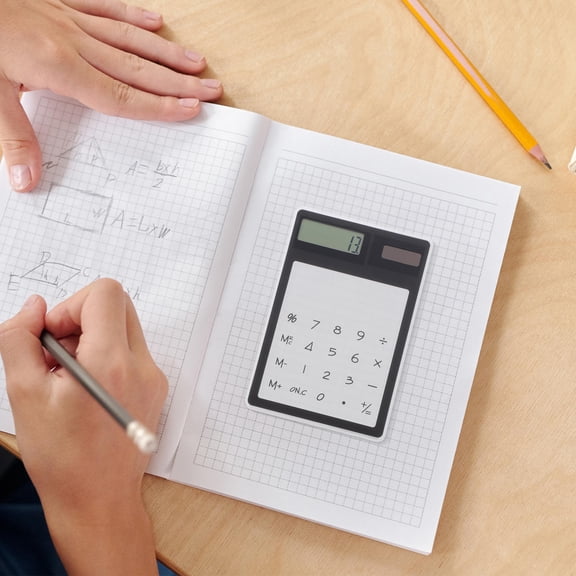 FELTECHELECTR Solar Powered Transparent Calculator with Panel, Black - Office & Student Use