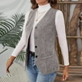 thumbnail image 6 of Women's Button Up Corduroy Vest V Neck Slim Fit Tops with Pockets Sleeveless Trendy Blazer Jackets Lightweight Coats Winter Snap Gilet Warm Outerwear Casual Waistcoats, 6 of 8