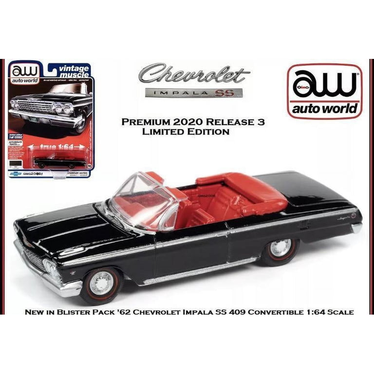 Auto World 1962 Chevy Impala SS Convertible Black Car Play Vehicle