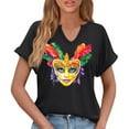 thumbnail image 5 of Carnival Tops for Women Print V-Neck Short Sleeve Casual Summer Tee Black XL, 5 of 6