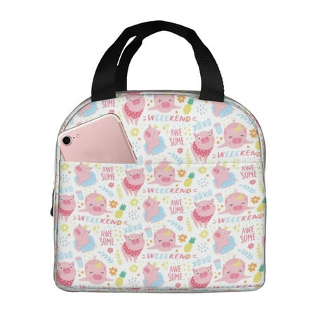 Insulated Lunch Bag for Women Men - Pink cute pig Leakproof Cooler Lunch Box for Women Men  Lunch Tote Bags for Work School Picnic Travel