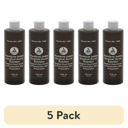 (5 pack) Dynarex Povidone Iodine Scrub Solution, First-Aid Antiseptic, 16 oz. Bottle | 1 Each