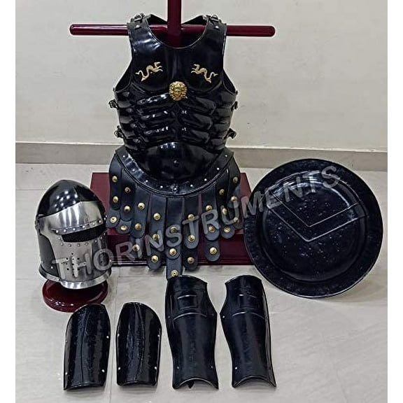 Medieval Barbuta Helmet Body Armor Muscle Jacket Leg & Arm Guard Spartan Shield
