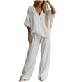 thumbnail image 2 of IUYRTFE Women's V-Neck Short Sleeve Top and Wide Leg Pants Set with Pockets Casual 2 Piece Lounge Outfit, 2 of 6