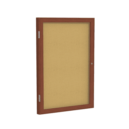 1 Door Enclosed Natural - PWC13636K Ghent 1 Door NoticeBoard Enclosed Tackboard Natural Cork Bulletin Board with Cherry Wood Frame, 3'H x 3'W