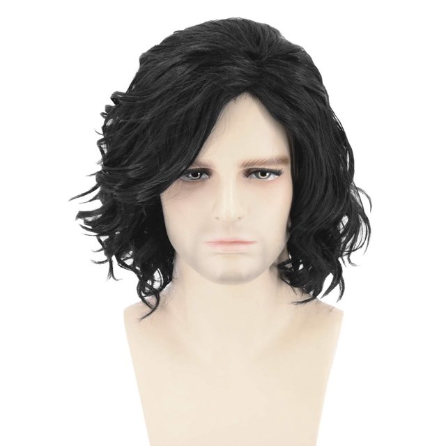 Peluca Topcosplay para hombre, pelo corto, rizado, negro, para cosplay