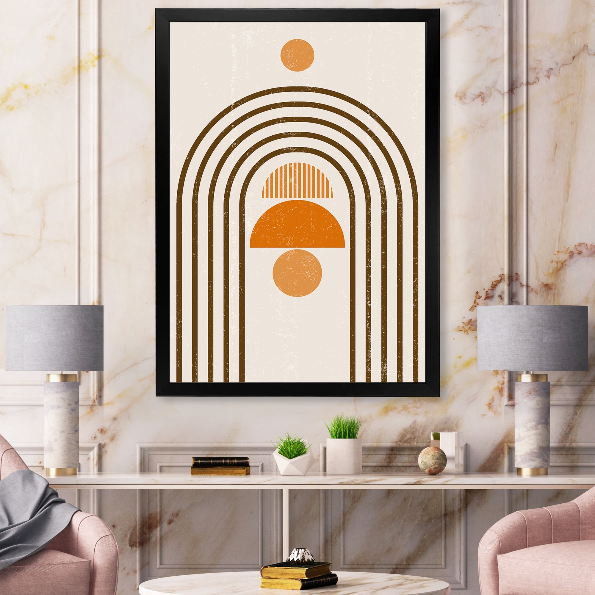 Designart 'Abstract Rainbow Moon and Sun In Earth Tones IV' Modern Framed Art Print