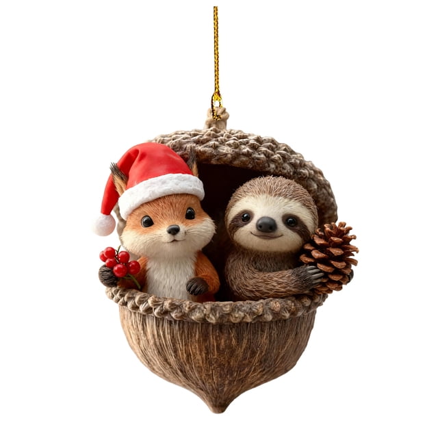 Adornos Navideños de Animales Del Bosque, Acrílicos, de 8 Cm, para Colgar En El Árbol de Navidad con Cordón | Regalo de Decoración Navideña para Amantes de La Naturaleza. Corona para El Hogar.