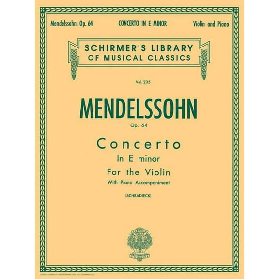 Schirmer's Library of Musical Classics: Concerto in E Minor, Op. 64: Schirmer Library of Classics Volume 235 (Paperback)