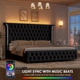 thumbnail image 4 of Hiphuta Full Bed with LED Light, Full Size Platform Bed with Button Tufted Velvet Upholstered Headboard, Black, 4 of 8