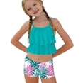 thumbnail image 5 of hengsof Girls Swimsuit 2 Piece Tankini with Shorts Tiered Ruffle Straps Swimwear Beach Vacation Beach Swimsuit Suit 6-15Y, 5 of 7