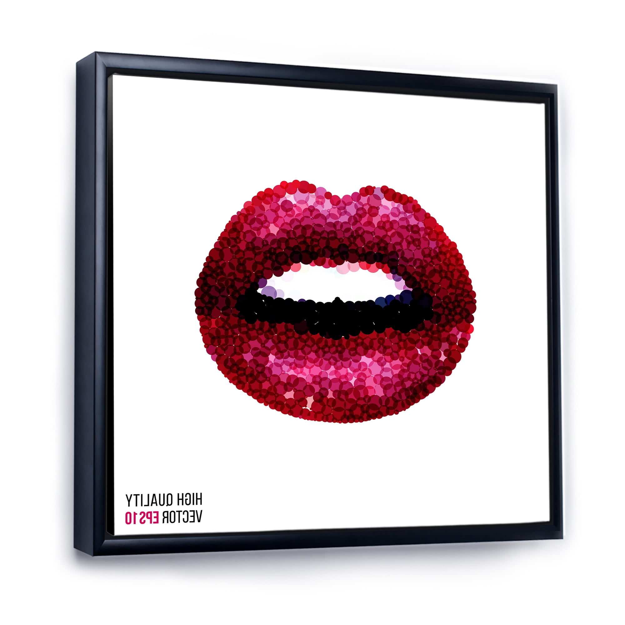 Designart 'Sexy Red Girl Lips' Modern Framed Canvas Wall Art Print