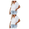 thumbnail image 4 of Qarigey Camisa holgada de manga corta a rayas con cuello en V para mujer. Camisa holgada de manga corta para mujer. blanco S, raya 2piezas, 4 of 6