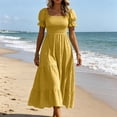 thumbnail image 6 of Bxsruta Womens Maxi Dresses Square Neck Puff Sleeve Smocked Flowy Casual Sundress, 6 of 7