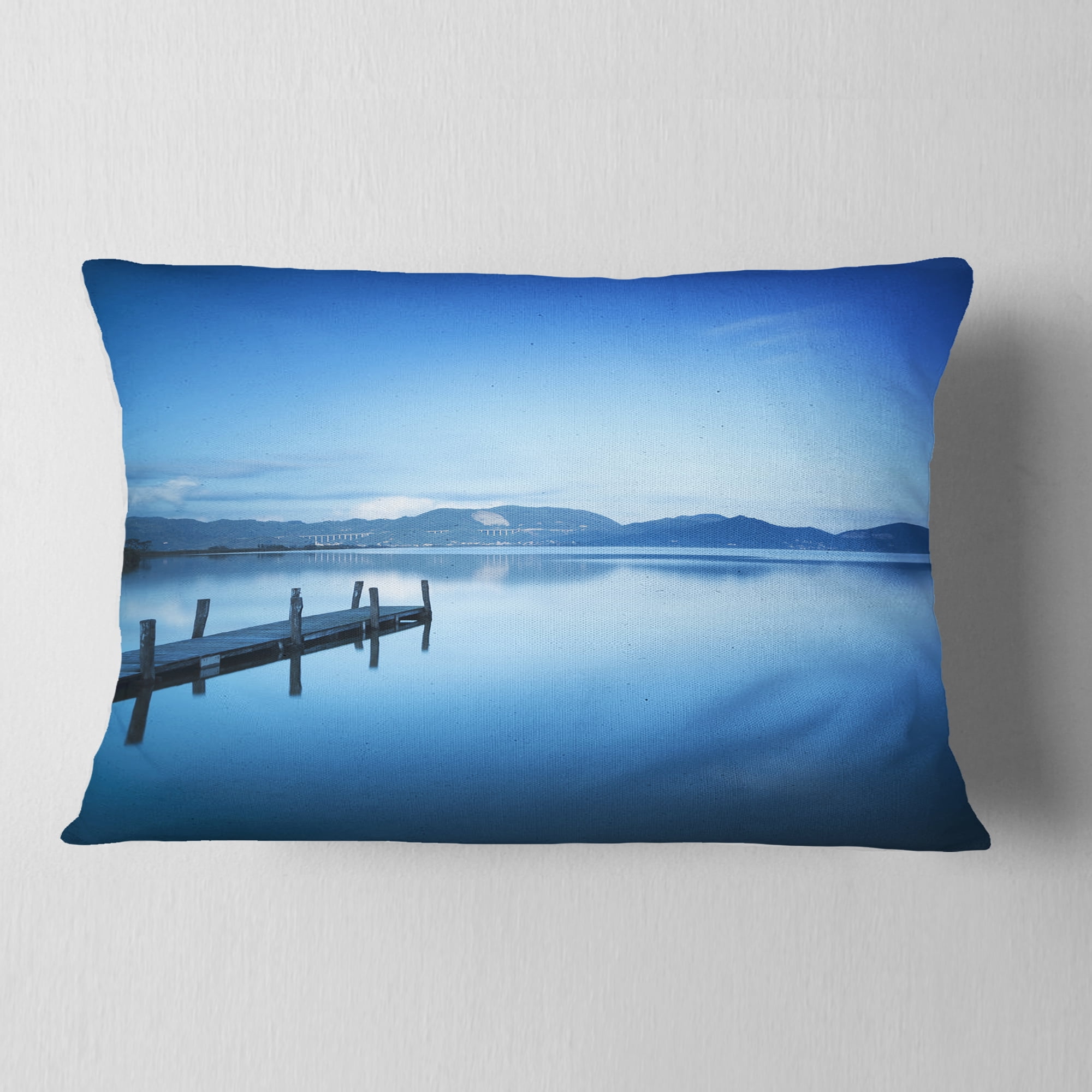 Designart Bright Blue Sky with Pier - Seascape Throw Pillow - 12x20