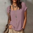 thumbnail image 5 of Craaazy Summer Short Sleeve Shirts for Women Plus Size Solid Color Cotton Casual Summer Tops for Outings, 5 of 10