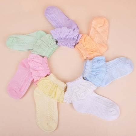 

MyBeauty Kids Girls Fashion Solid Color Lace Trim Breathable Mesh Short Cotton Socks Orange 8-10 Years
