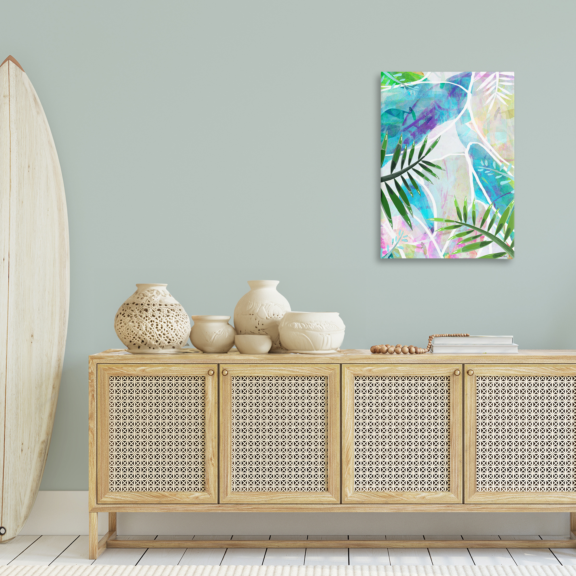 Stupell Industries Layered Tropical Leaves Coastal Painting Gallery Wrapped Canvas Art Print Wall Art, 24 x 36