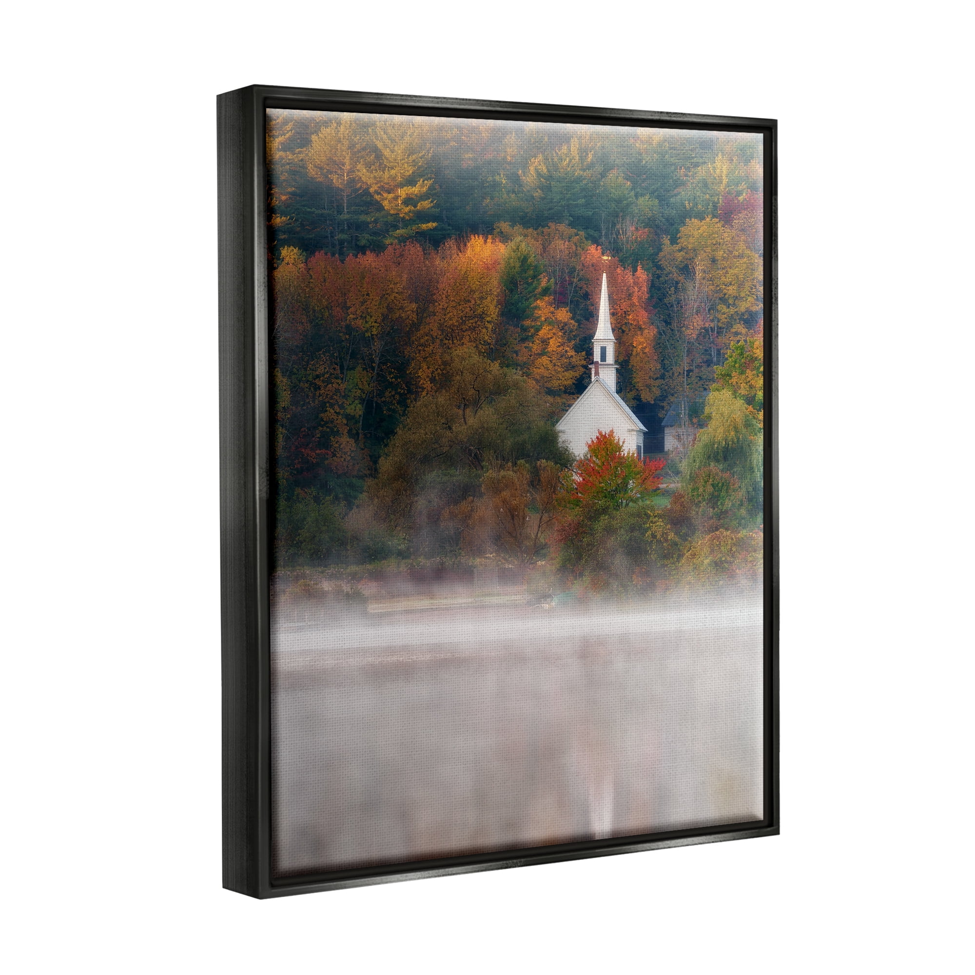 Stupell Foggy Lake Autumn Foliage Scenery Landscape Photography Black Floater Framed Art Print Wall Art