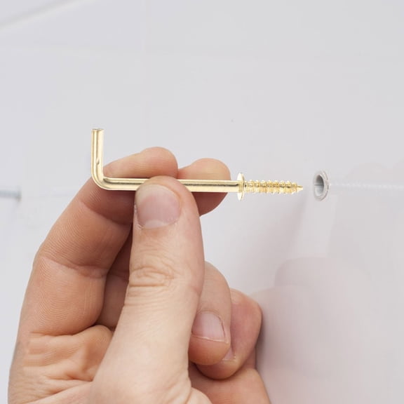 LOLIPPYY 50Pcs Precision Threaded Golden L Shaped Screw Hooks for Wood Plastic and Metal Surfaces