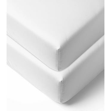 Bacati - MixNMatch Solid Crib/Toddler Bed Fitted Sheets 100% Cotton Percale, White, 2-Pack