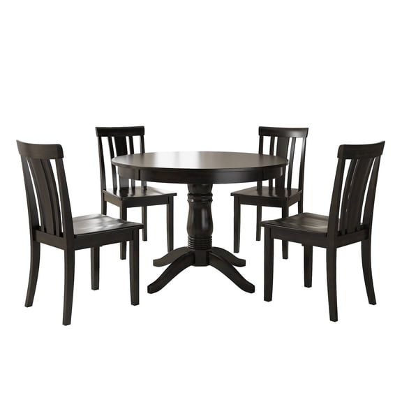 Lexington 5-Piece Wood Dining Set, Round Table and 4 Slat Back Chairs, Multiple Finishes