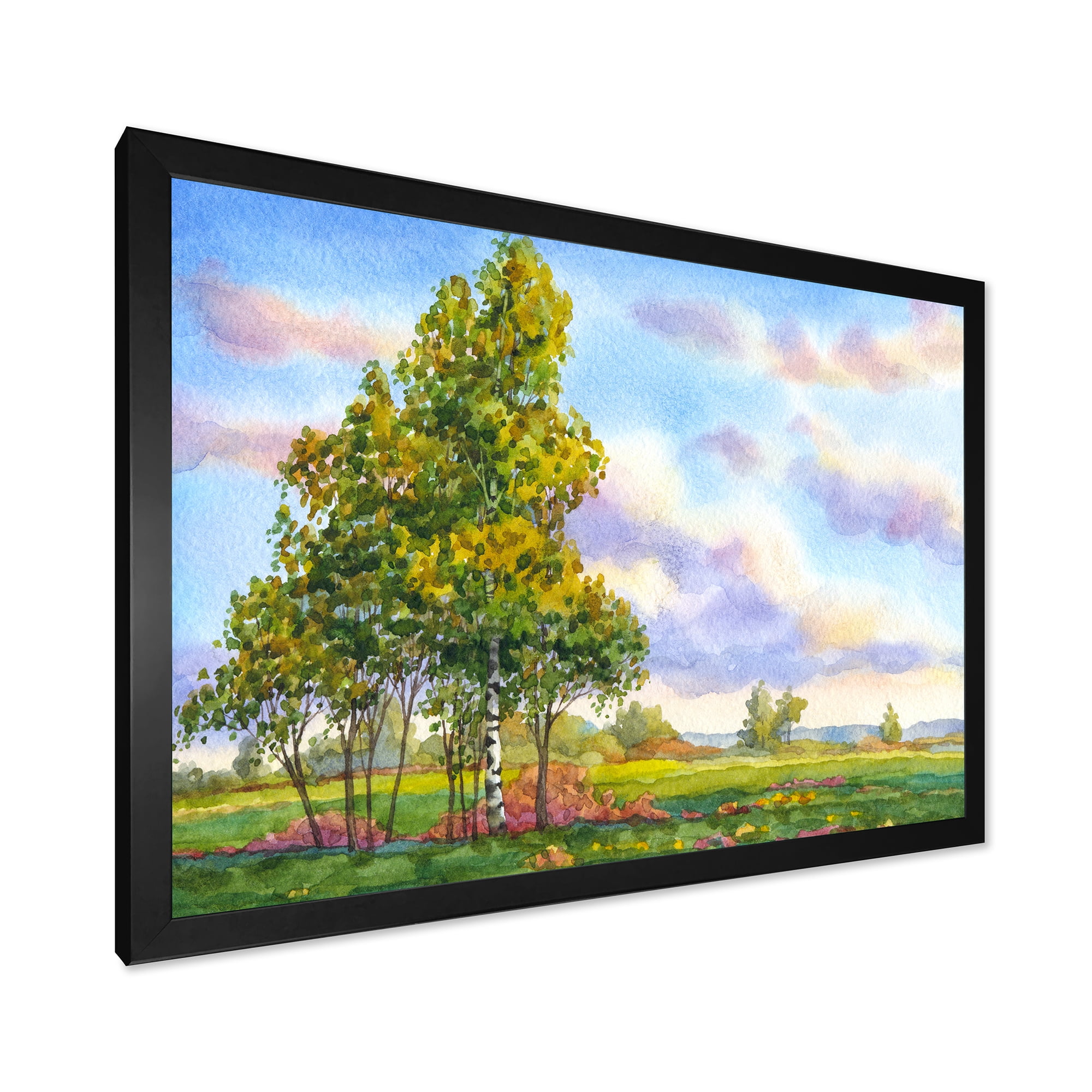 Designart 'The Trees In The Evening Landscape Field ' Traditional Framed Art Print