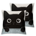thumbnail image 2 of JRXY Cute Cat Home Decor Pillowcase Lovely Peeping Black Cat Decorative Throw Pillow Case Cushion Cover  2pcs White, 2 of 6