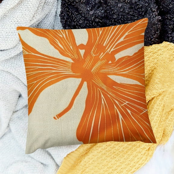 PRATYUS Square Cushion Cover Flower Orange Abstract Farmhouse Decor 18x18in