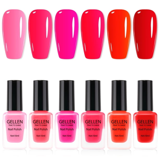Esmalte de uñas GELLEN rojo y rosa, juego de 6 colores, secado rápido, 7 días de duración