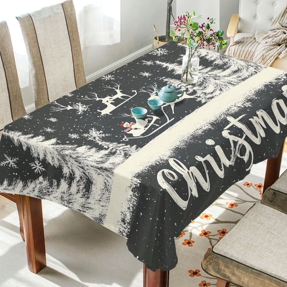 BZSMCE Square Tablecloth Reindeer Soaring on Snowflake Print Pattern Tableclothes
