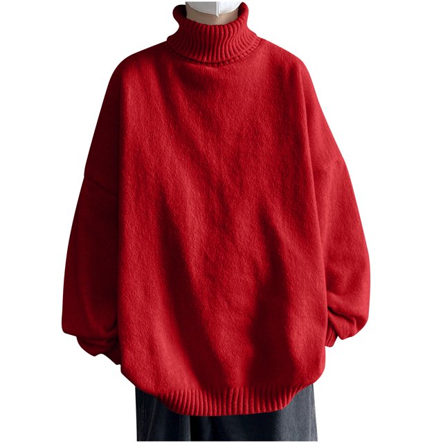 cfhntfmh Men's Turtneck Pullover Sweaters Long Sleeve Solid Color Thermal Knitted Tops Fall Winter Loose Warm Oversized Sweaters
