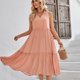 thumbnail image 3 of Vestido sin mangas con cuello en V para mujer, vestido elegante holgado de Color puro con cordón y volantes, vestido escalonado, 3 of 6