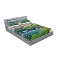 thumbnail image 2 of Ambesonne Nature Fitted Sheet & Pillow Sham Set, Austrian Alps Mountain, Queen, Green Blue, 2 of 2