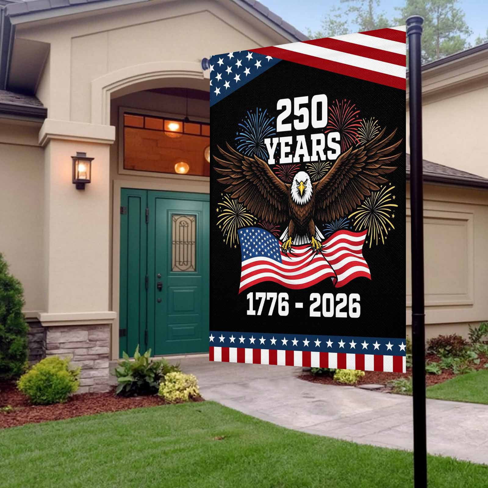 4th of July Garden Flags 250 Years Garden Flag Double Sided Welcome Flag Patriotic USA Flag Eagle Fireworks Independence Day Yard Flags for Outdoor Lawn Porch Memorial Day Holiday Decor 28x40 Inch