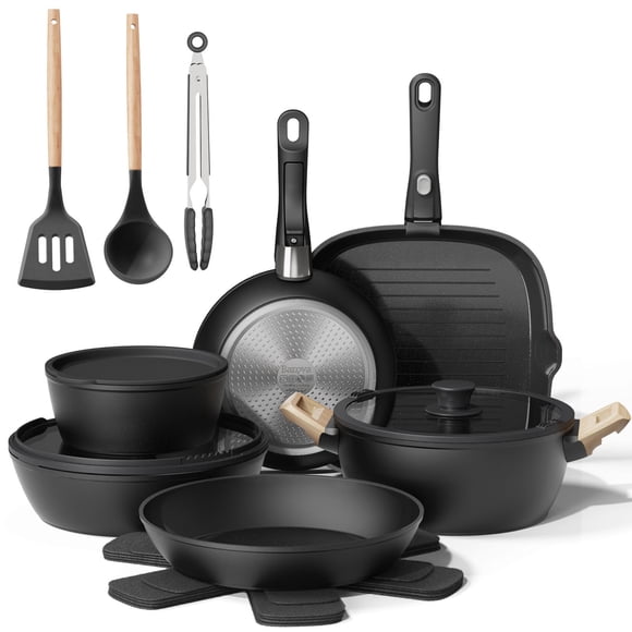 Set de utensilios de cocina Bazova, 19 unidades, antiadherentes, cerámica de inducción