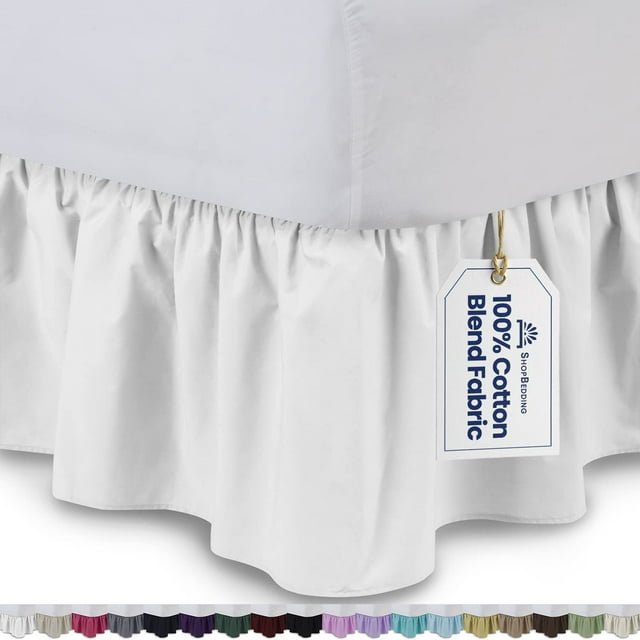 Ruffled Bed Skirt (Twin, White) 14 inch Drop Dust Ruffle with Platform, Poly/Cotton Fabric