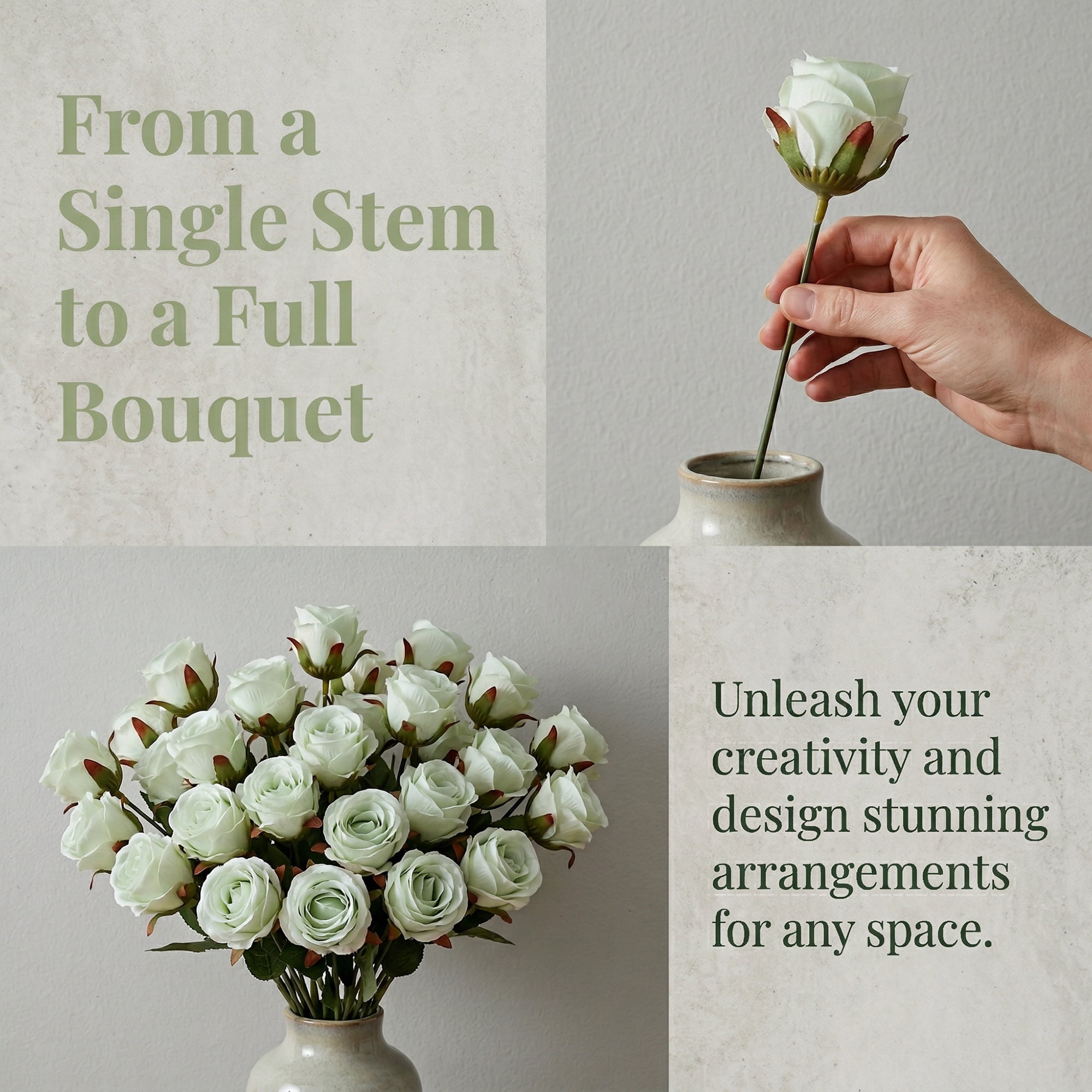 Unique Bargains 10Pcs Artificial Rose Flowers Petite Silk Bouquets Light Green 8.1 in