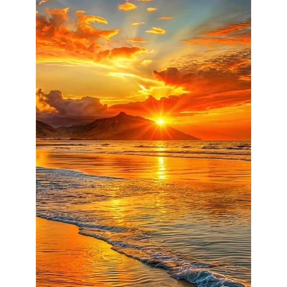Beach Sunset Diamond Painting Kit - 12x16in Full Drill Round Diamond Art with Tools, Ocean Landscape Wall Decor for Beginners