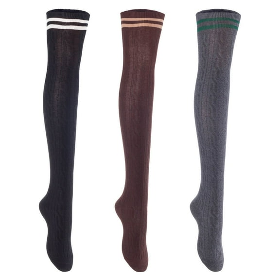 3 Pairs Awesome Women Thigh High Cotton Boot Socks. Durable Knee High Socks, Perfect As Winter & Spring Socks Size 6-9 Assorted T1023-3c16