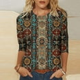 thumbnail image 3 of JTZGDY Plus Size Womens 3/4 Sleeve Tops Boho Floral Printed Round Neck Western T-Shirts Loose Lightweight Oversized Comfy Dressy Pullover Blouse Multicolor#03 XXXL, 3 of 6