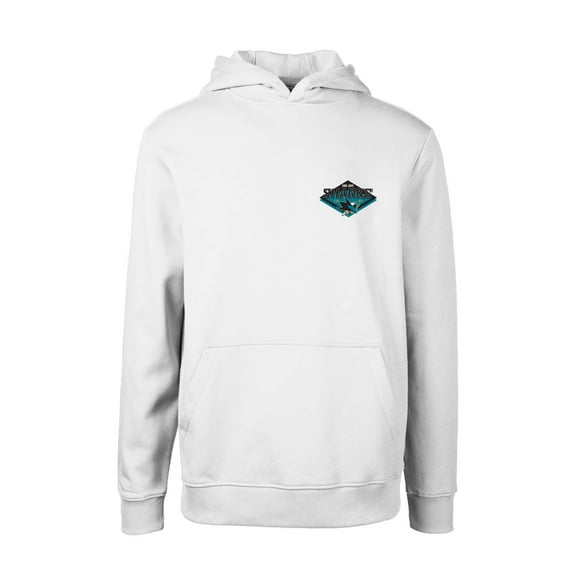 Youth Levelwear White San Jose Sharks Podium Club Patch 2.0 Fleece Pullover Hoodie