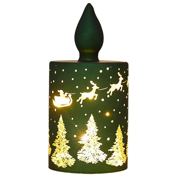Decoraciones de Halloween, adornos de Halloween, regalos de Halloween, decoración navideña, jarrón, lámpara de mesa, tubo de vidrio grabado, escena de trineo de Papá Noel, columna roja, luz LED, luz n