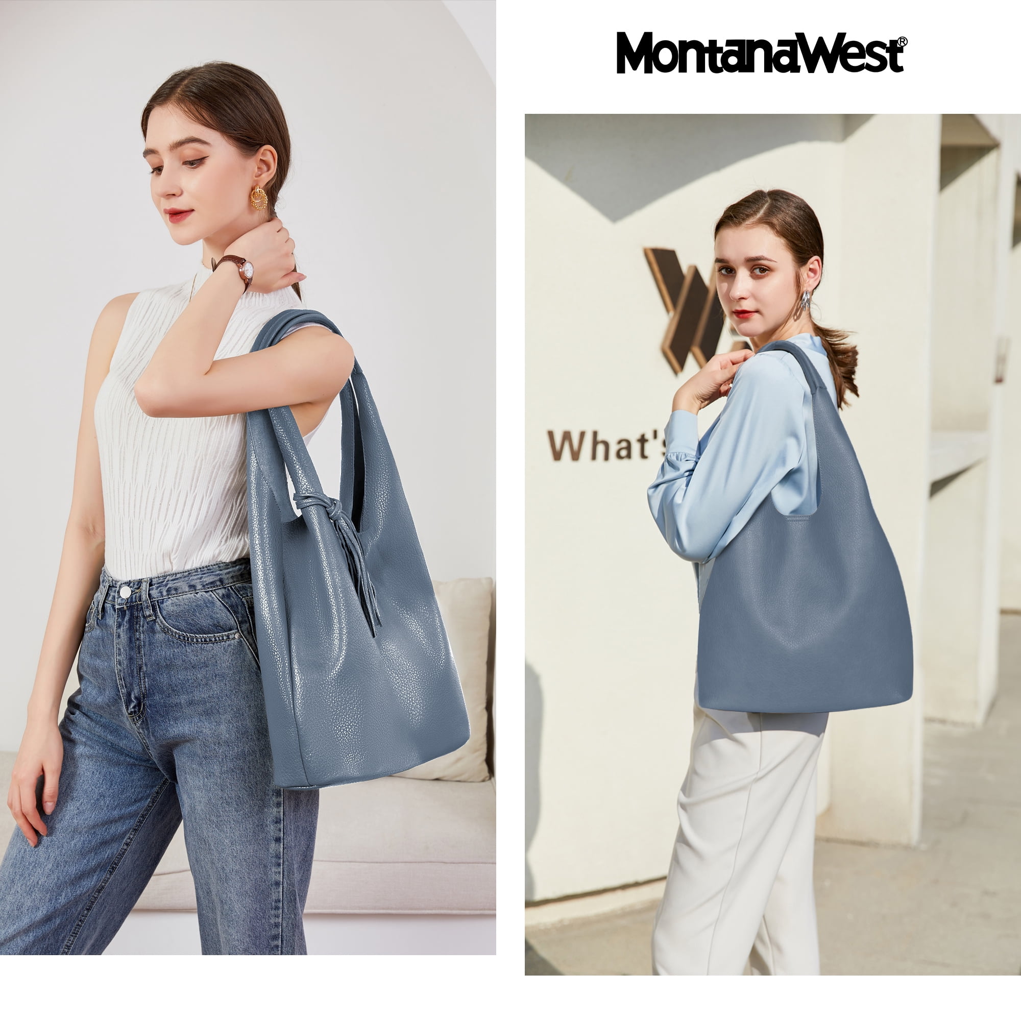 Montana West Slouchy Hobo Bags for Women Soft Designer Shoulder Purses Ladies Top Handle Handbag, Jean
