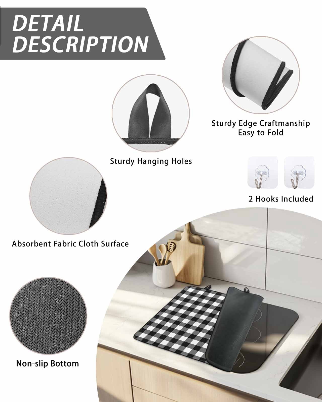 Stove Top Covers for Electric Stove, Black White Plaid Glass Stovetop Cover Protector, Modern Simple Buffalo Check Gingham Induction Cooktop Protector Oven Mat for Kitchen Countertop 24"x21"