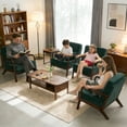 thumbnail image 5 of S-HOME Mid-Century Upholstered Accent Chair  with Plush Foam Cushion and Curved Wood Armrests for Living Rooms or Bedrooms, Dark Green, 5 of 15
