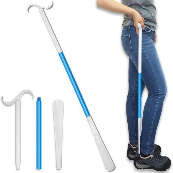 Emlimny 35.5 Inch Long Handled Shoe Horn, Dressing Stick, Sock Remover Aid Helper Long Shoe Horn Adjustable Dressing Aid for Shoes, Socks, Shirts, Pants, Shoe Horn Long Handle for Seniors