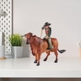 thumbnail image 1 of Modelo de granja de simulación, figura de equitación de ganado en miniatura, juego de rol de vaquero con estatuilla de toro para diseño de Diorama, Pie naranja CUTICAT Estatuilla de monta de toros, 1 of 8