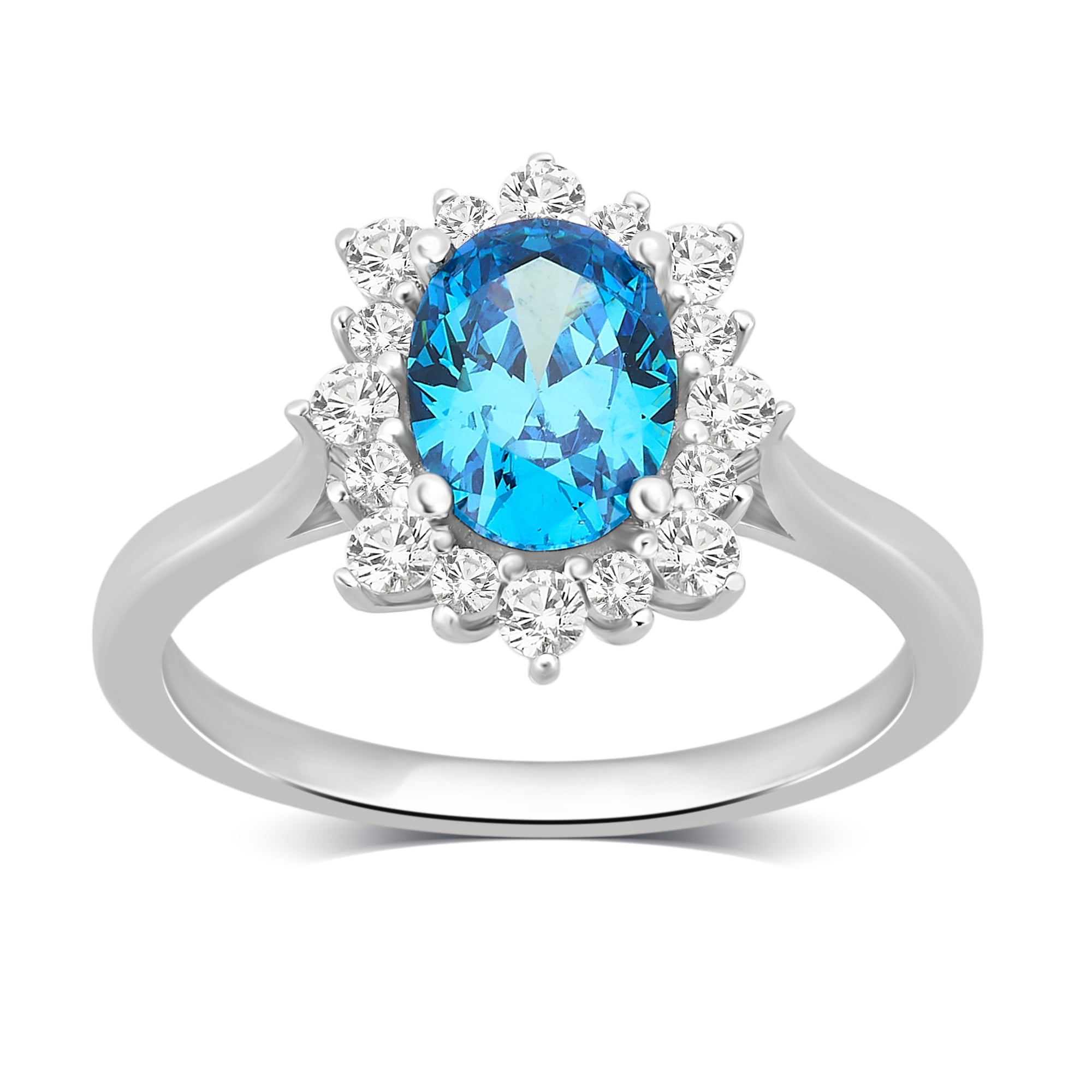 Arista 2 3/4 Carat T.W. Swiss Blue Cubic Zirconia and White Sapphire Women's Engagement Ring in Sterling Silver