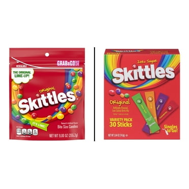 Skittles Original Chewy Candy Grab n Go Size 9 oz & Skittles Zero Sugar Singles to Go Variety Pack 30 ct 2.64 oz